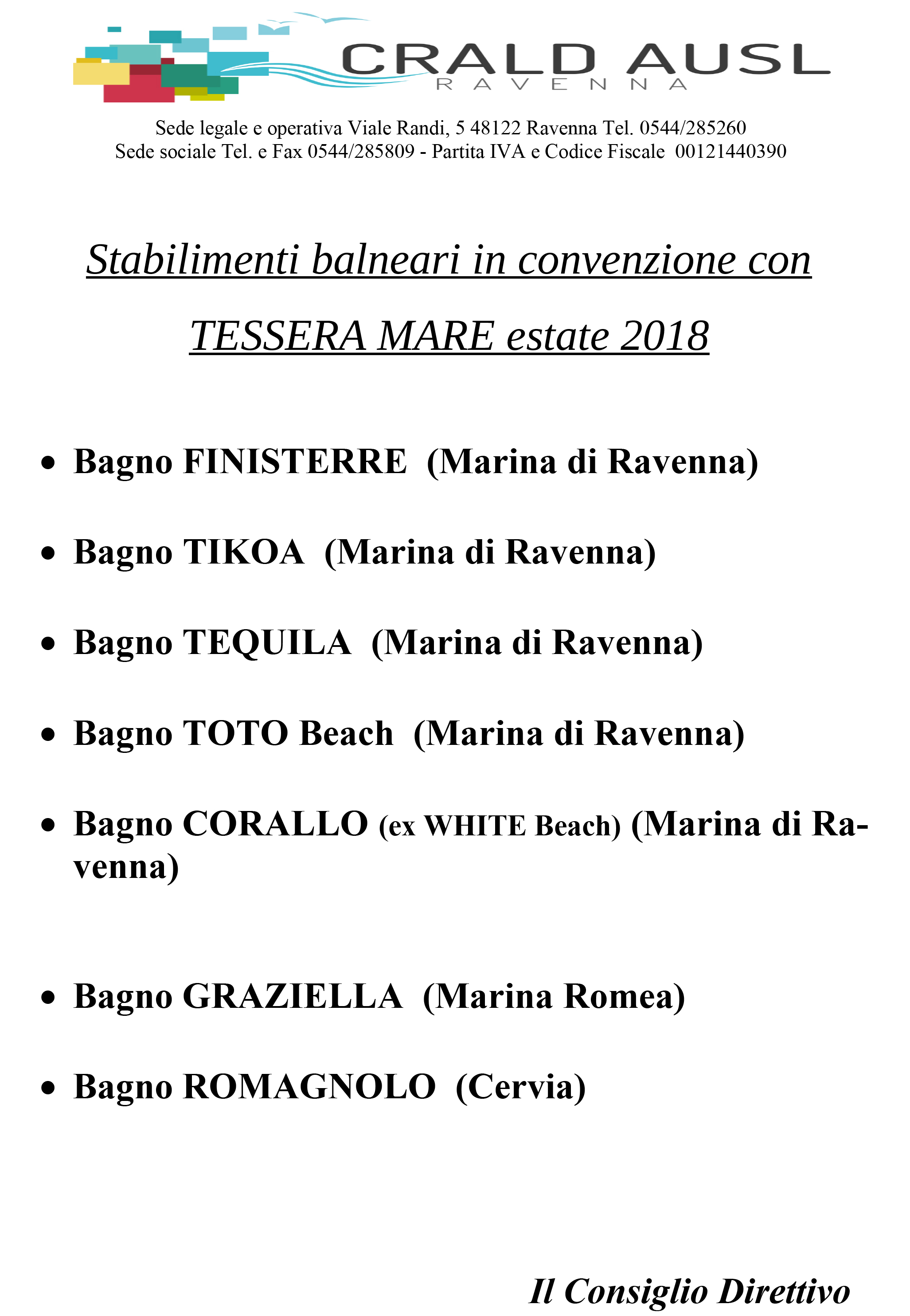 BAGNI 2018 TESSERA MARE