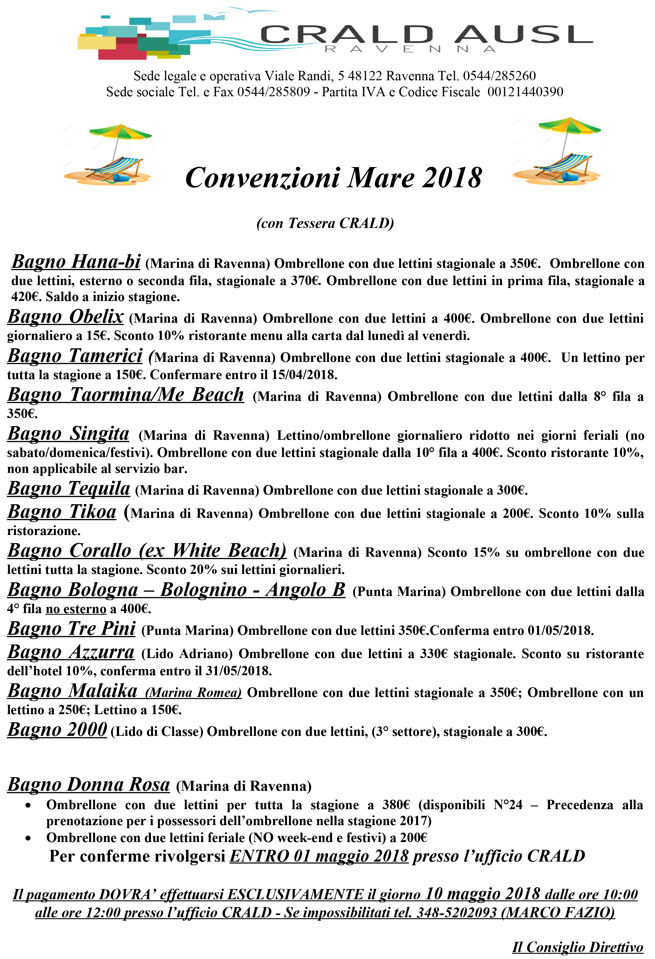 CONVENZIONE BAGNI 2018 NO TESSERA