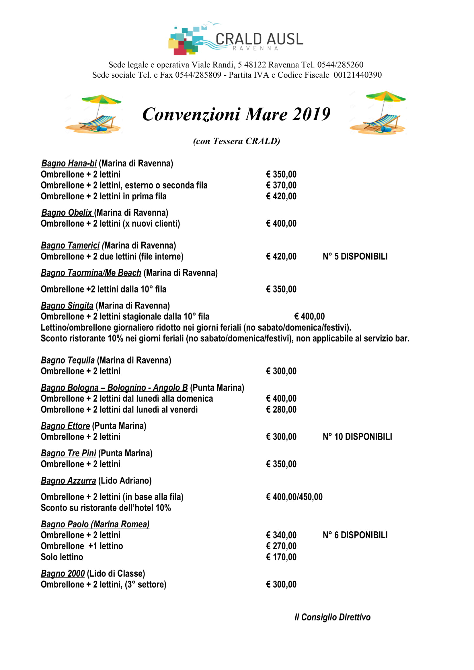 CONVENZIONE BAGNI 2019