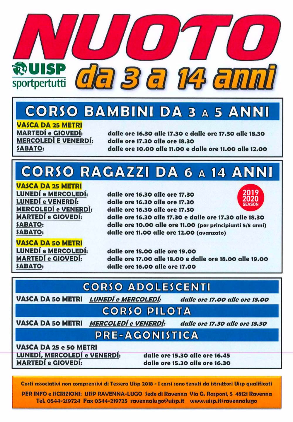 Corsi Nuoto UISP 2019/2020 - dai 3 ai 14 anni